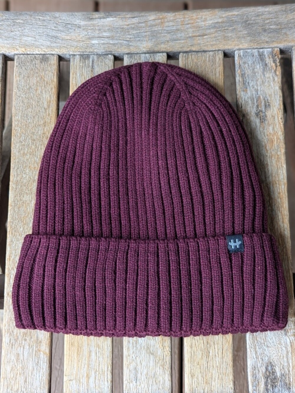 NWOT Hot Paws Burgundy Red Ribbed Knit Beanie Hat Toque Plush Lining Unisex